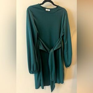 Women's Fall Winter Long Lantern Sleeve Knit Short Dress Tie Waist Sweater Dress